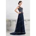 Grace Karin Chiffon One Shoulder Heavy Beaded Long Vestido de noite azul marinho CL4506-2